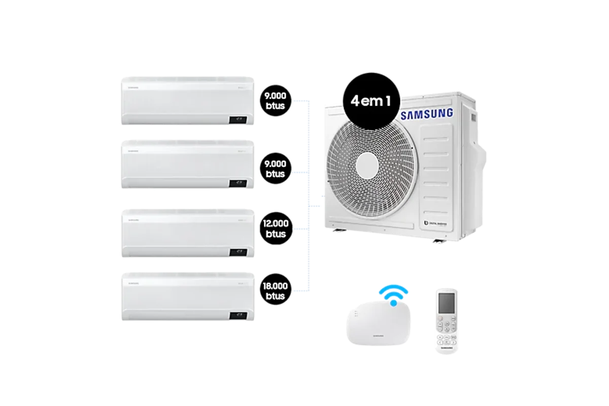 Quad-Split WindFree 28.000 BTUs (Hi Wall 2x9.000 &amp; 12.000 &amp; 18.000) hot-cold with WiFi 220V